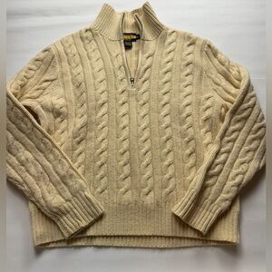 Ralph Lauren Rugby cream knit chunky sweater. 1/4 Zip mock turtle neck. Size XL